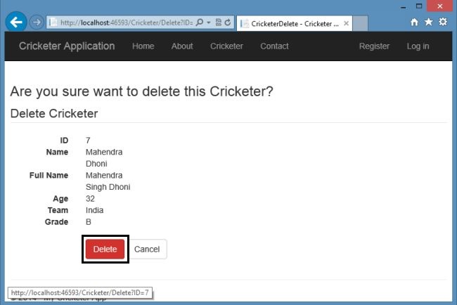 Deleting Record in Web Forms